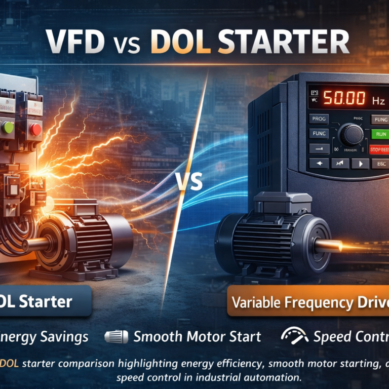 Comparison of VFD vs DOL starter for industrial motor control and automation